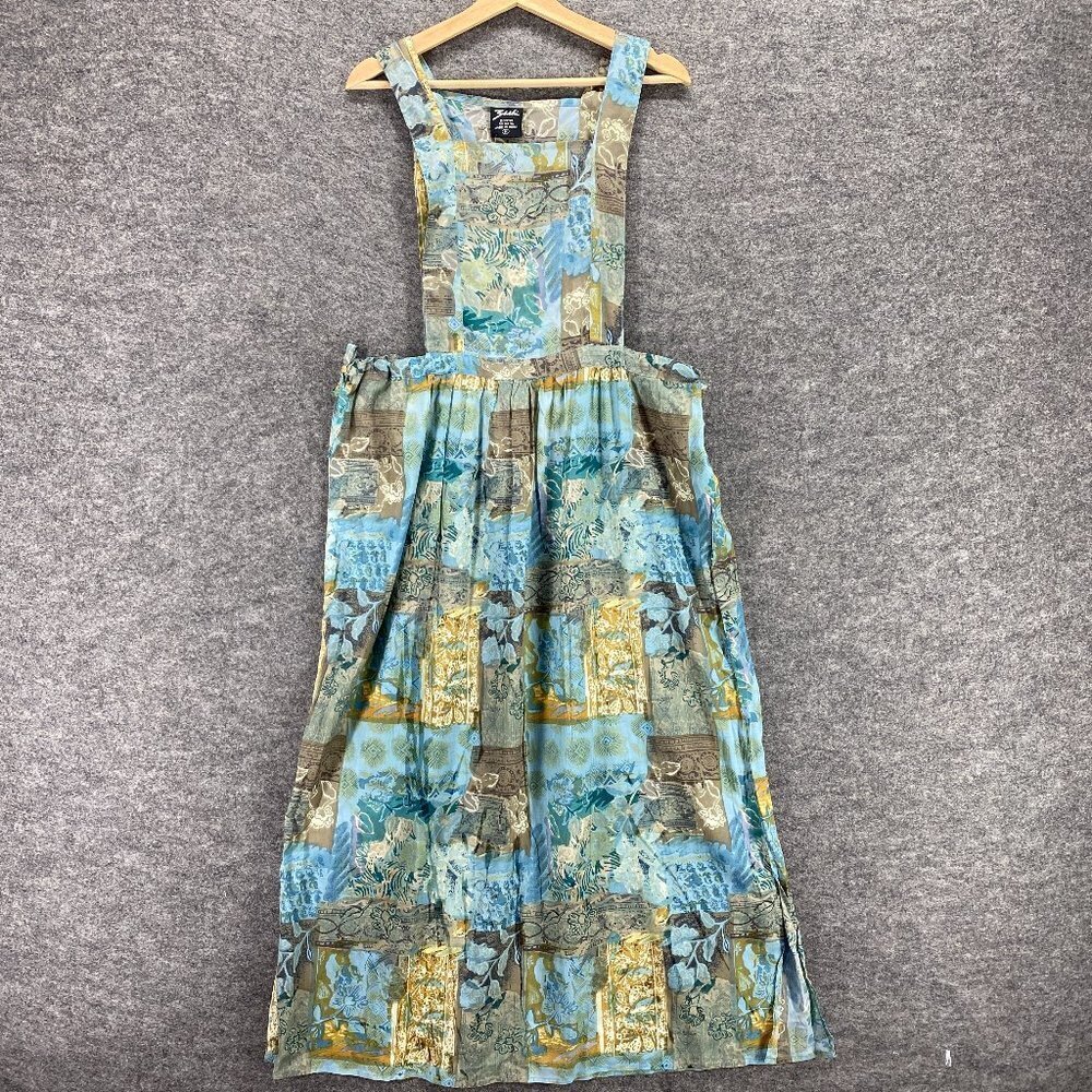 NWT Sachi Dress Women M Medium Blue Brown Geometric Midi Open Sides Square Neck